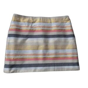 J Crew Skirt Womens  Mini Lined Stripe Back Zip Gold Tone Coral Multicolor SZ 6